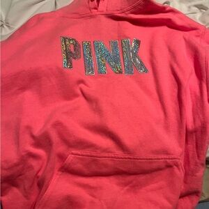 Gildan brand PINK sequin hoodie heavy weight sz. Large- Sparkling Pink
